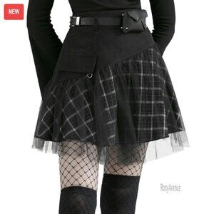 High Waist A-Line Mini Skirt with Tulle, 100% Polyester, Non-Stretch Waist